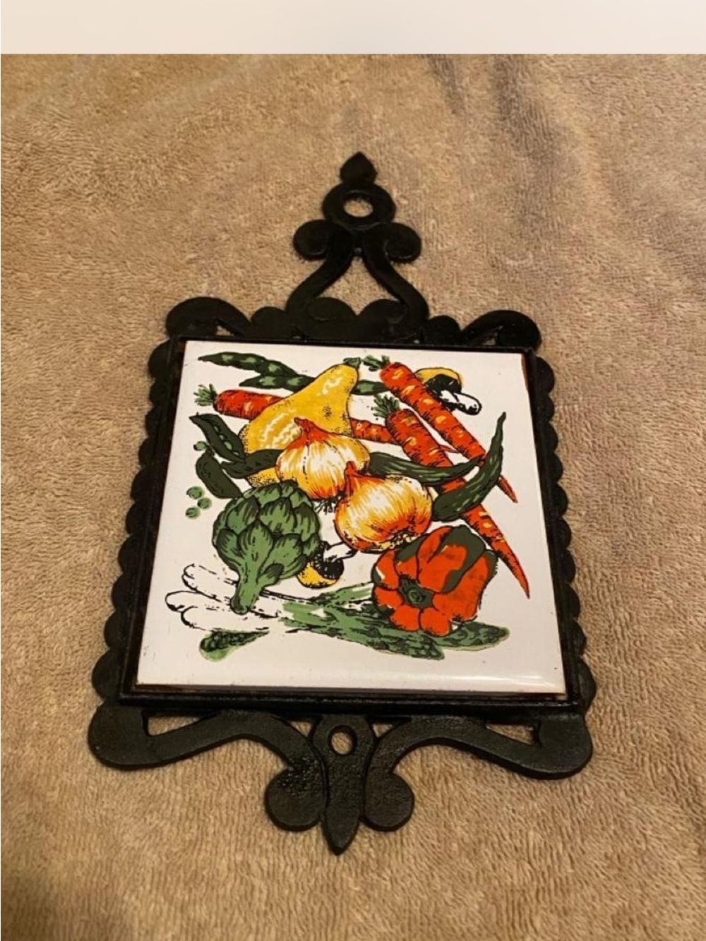 Vintage Vegetable Tile Trivet - Orange, Green, Yellow
